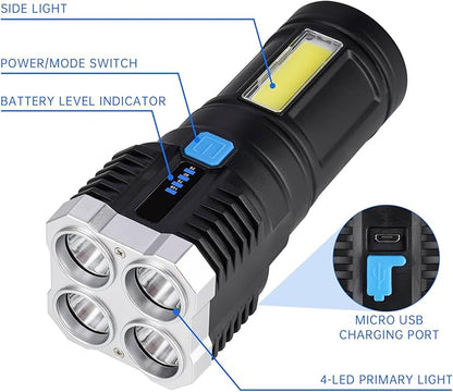 Tomorotec Multi-Functional 1000 Lumens Rechargeable LED Handheld Flashlight for Camping, Hiking, Emergency, Night Fishing, Mechanical Work & Outdoor - USB Charging, 4 Modes, Waterproof, Long-Lasting