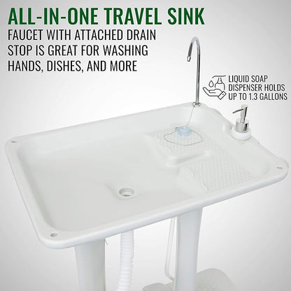 Hike Crew XL Portable Outdoor Foot Pump Camping Sink – Collapsible Hand Wash Basin w/ 7 Gallon (30L) Water Tank, Wheels, Soap Dispenser, Gooseneck Faucet & Towel Holder – for RV, Travel, Worksite
