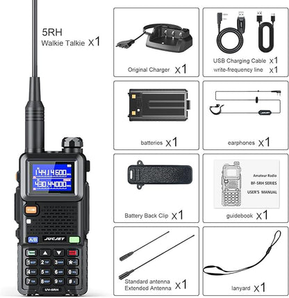 5RH Ham Long Rang Walkie Talkies 10W (Upgraded of UV-5R), 999CH One Key Frequency Match, 2500mAh Battery Rechargeable Walkie Talkies, with Programming Cable, Earpiece, Type-C Charging(1 Pack)