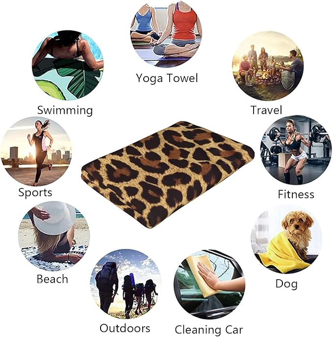 Leopard Beach Towel, Quick Dry Cheetah Print Absorbent Bath Towel, Women Thin Lightweight Towel Blanket, Multipurpose Girl Pool Bath Towel for Travel Yoga Swim Spa - 30 x 60 in