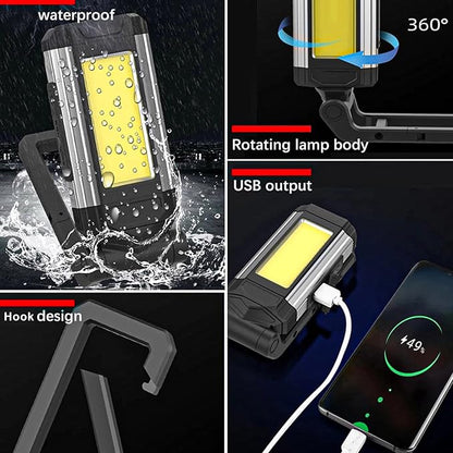 LED COB Rechargeable Flashlight Worklight,Trouble Lamp Gadget for Men Dad Birthday Gift Idea,Portable Torch Tool with Magnet Base 180° Rotate 7 Modes 2 Colors Light for Camping Mechanic BBQ