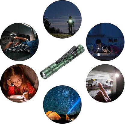 PATIKIL Mini Flashlight with Clip, Super Light Small LED Pen Flashlights Aluminum White Light Torch Battery Powered for Camping Hiking, Green