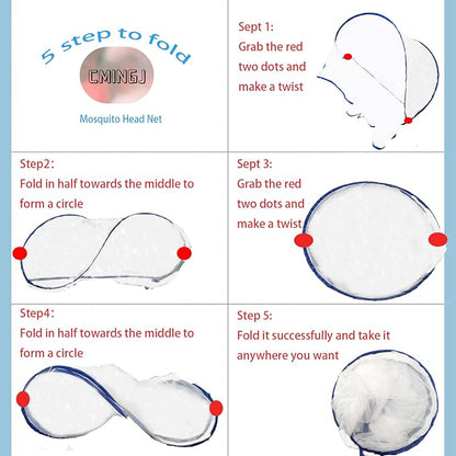 CMINGJ Portable Mosquito Head Net Foldable Pop-Up Travel Essentials Mosquito Net for Bed Free Installation-Large Size Suitable for Bedroom, Camping, nap (Large)