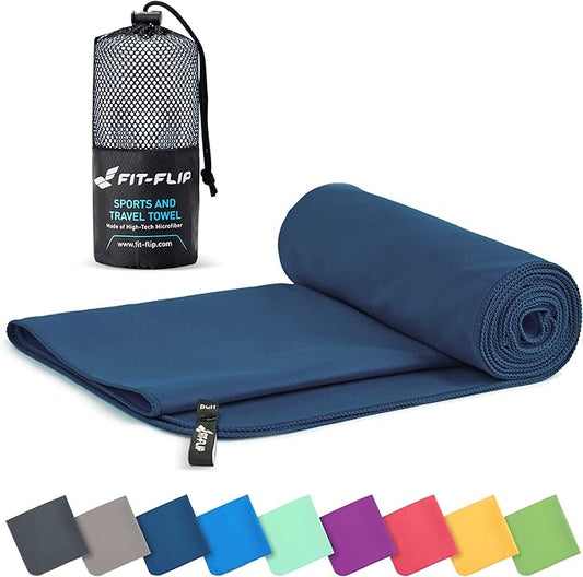 Fit-Flip Travel Towel - Compact & Ultra Soft Microfiber Camping Towel - Quick Dry Towel - Super Absorbent & Lightweight for Sports, Beach, Gym, Backpacking, Hiking and Yoga