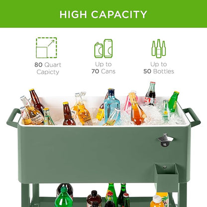 Best Choice Products 80-Quart Outdoor Steel Rolling Cooler Cart w/Ice Chest, Bottle Opener, Catch Tray, Drain Plug, Locking Wheels