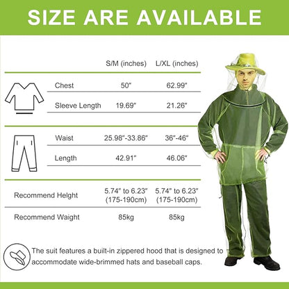 3 Sets Mosquito Net Suit Net Bug Pants Jacket Hood Pants Mesh Insect Proof Body Clothing for Fishing Hiking Camping(S/m)