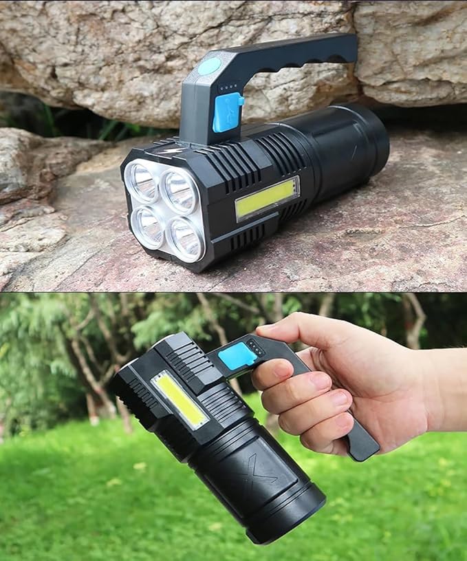 Flashlight Rechargeable USB High Lumens-Camping Flashlight with 4 Powerful LED Beads Handheld Flashlight for Home 4 Modes Waterproof Flashlight for Outdoor Fishing Hiking Emergency
