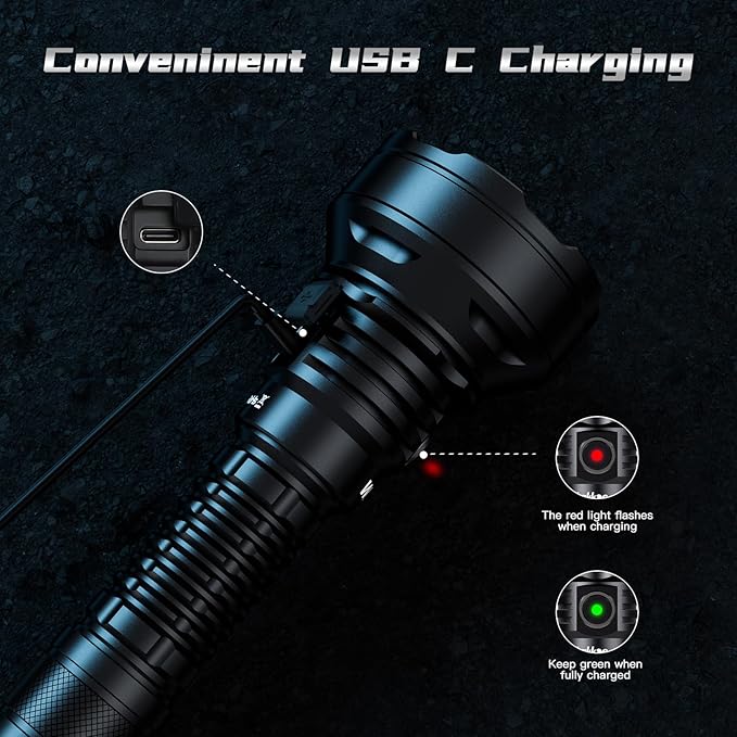 Wurkkos LED Tactical Flashlight Rechargeable - TD01C Tactical Flashlight High Lumens SFT40 LED Super Bright 1800LM with Buck Regulated Driver IP68 1000M Longest Range USB C