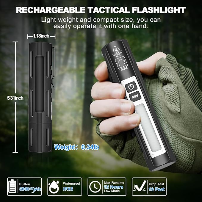 Rechargeable Magnetic Flashlights 20000 High Lumens - Super Bright Long Beam LED Powerful Small Flashlight 8 Modes with COB Work Light, Dual Button Tactical Pocket Flashlight for Camping Emergency