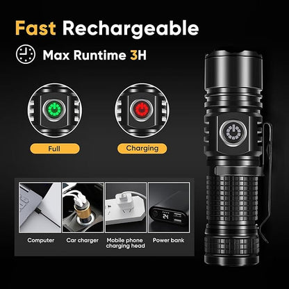 LUXJUMPER Super Bright LED Mini Flashlights with Portable Clip & Tail Magnet Rechargeable Hat Clip Light, EDC Zoomable 3 Modes, Waterproof Tactical Flashlight for Hiking, Camping, Hurricane Outage