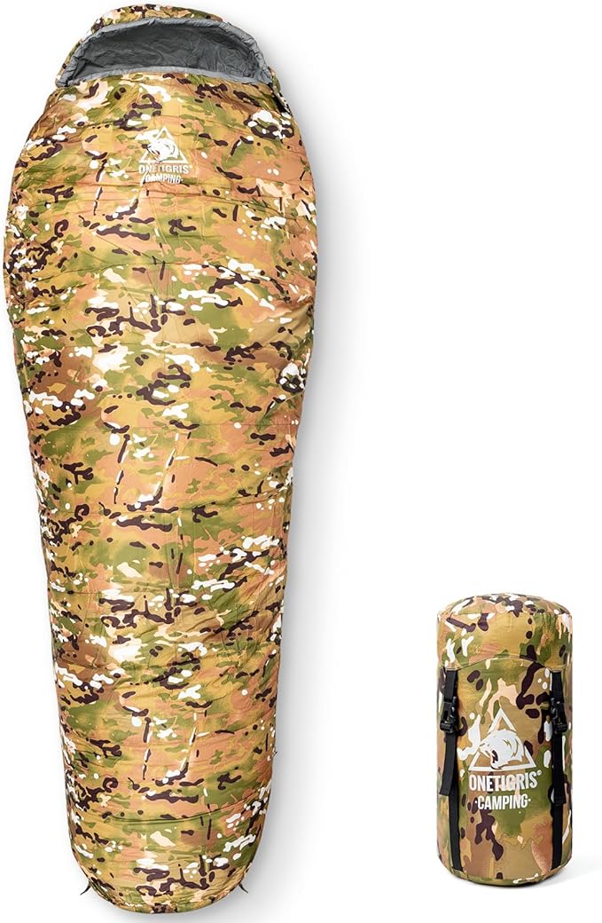 OneTigris Light Patrol 4 Season Mummy Sleeping Bag, 32°F Cold Weather Camping Bags for Camping Hiking Backpacking, Survival Gear