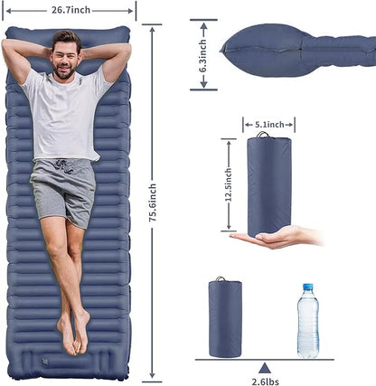 EULANT Self Inflating Camping Sleeping Pad with Pillow, Thick Inflatable Sleeping Pad with Built-in Pump, Ultralight Camping Air Mattress, Waterproof Sleeping Mat for Camping Backpacking Hiking Tent