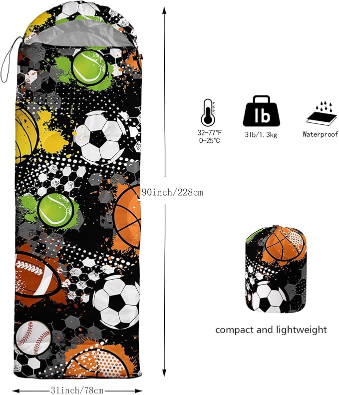 Kids Sleeping Bag for Boys Girls,Cute Puppy Print-Lightweight Warm Portable Outdoor Indoor-Waterproof Cold Weather Resistant Sleeping Bag for Camping Hiking