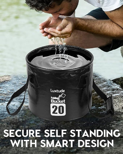 Luxtude Collapsible Bucket with Lid, 5 Gallon Bucket(20L), Camping Bucket, Food Grade Water Bucket, Folding Bucket for Camping, Hiking, Fishing, Car Washing Bucket