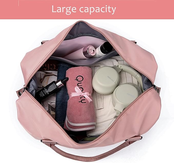 KARRESLY Travel Duffel Bag for Women,Shoulder Weekender Overnight Bag Sports Gym Tote Bag,Waterproof(Grey)