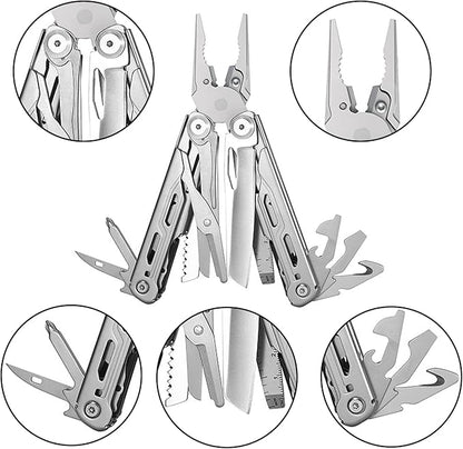 Multitool Pliers, 18-in-1 Portable Multi Tool with Pliers and Wire Cutter Stainless Steel Foldable Multitools for Survival,Camping,Exploring with Black sheath