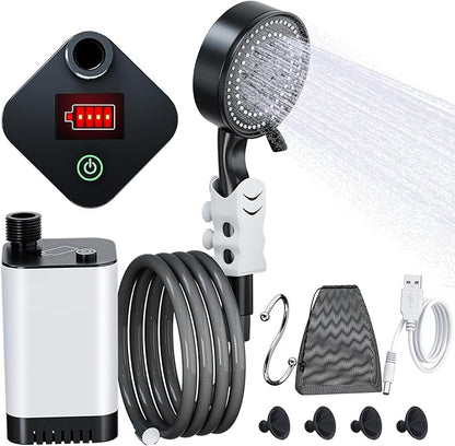 PChero Portable Camping Shower, Outdoor Electric Shower Pump with 5200mah USB Rechargeable Battery, Camping Shower Head Nozzle for Hiking, Traveling, Washing
