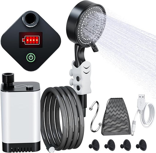 PChero Portable Camping Shower, Outdoor Electric Shower Pump with 5200mah USB Rechargeable Battery, Camping Shower Head Nozzle for Hiking, Traveling, Washing