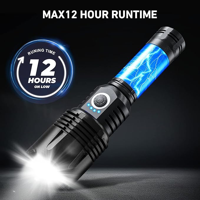 Flashlights High Lumens Rechargeable, 990,000 Lumens High Powerful Flash Lights, Super Bright Tactical Handheld Led Flashlight with 5 Modes, Waterproof for Camping,Emergencies