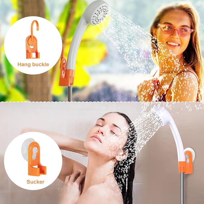 Portable Shower for Camping, Rechargeable Portable Camping Shower, Camp Shower with Double Portable Shower Head and 2 Flow Mode, Camping Shower for Hiking Beach Swimming Outdoor