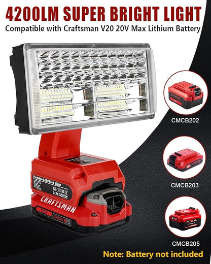 20V Light for Craftsman V20 Li-ion Battery, 40W 4200LM for Craftsman Light with 5V/2.1A USB Port,18W Type C Port 110° Pivoting Head Led Work Light Floodlight Spotlight