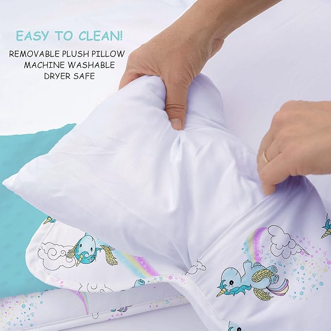 JumpOff Jo - Toddler Nap Mat - Sleeping Bag for Kids with Removable Pillow and Ultra Soft Blanket for Preschool, Daycare, and Sleepovers - Unicorn Pixie Dust