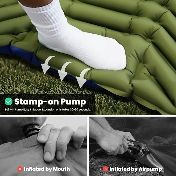 Camping Sleeping Pad, Ultralight Inflatable Camping Mat with Pillow, Built-in Foot Pump, Compact Camping Mats for Car Traveling, Backpacking, Camping and Hiking