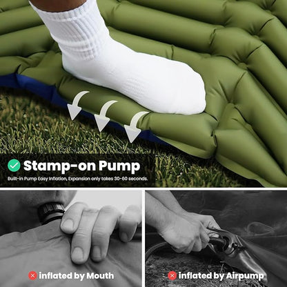 Camping Sleeping Pad, Ultralight Inflatable Camping Mat with Pillow, Built-in Foot Pump, Compact Camping Mats for Car Traveling, Backpacking, Camping and Hiking