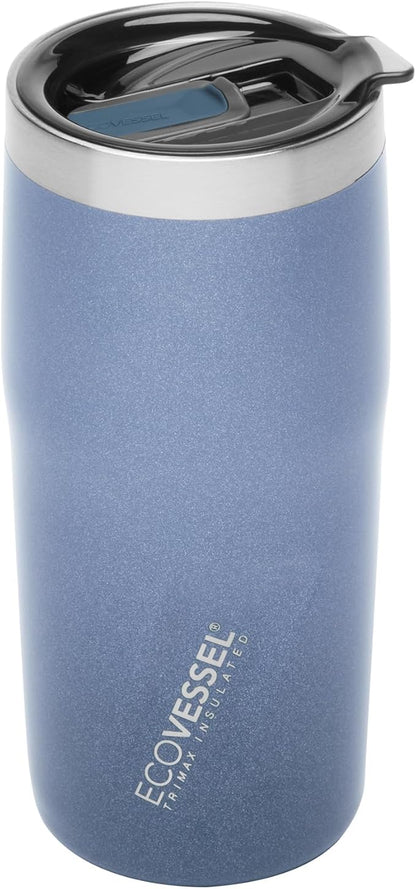EcoVessel METRO Vacuum Stainless Steel Tumbler Cup, Insulated Water Bottle, Travel Coffee Mug with Slider Lid and Non Slip Base Iced Coffee Cup - 16 oz (Thunderstruck)