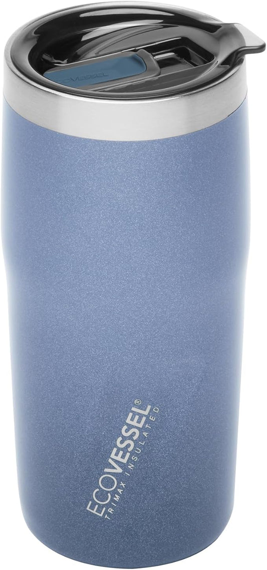 EcoVessel METRO Vacuum Stainless Steel Tumbler Cup, Insulated Water Bottle, Travel Coffee Mug with Slider Lid and Non Slip Base Iced Coffee Cup - 16 oz (Thunderstruck)