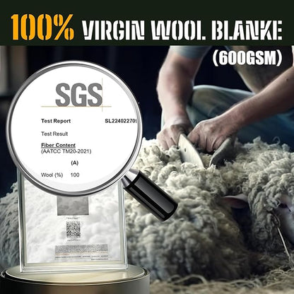 100% Wool Blanket, 62" x 86", Warm, Thick, Washable, Military Wool Blanket, Great for Camping, Outdoors, Sporting Events, Survival Kits,Carbon Black
