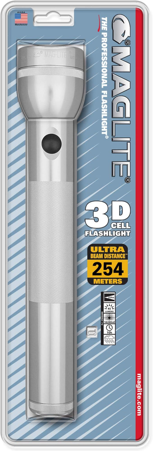 Maglite Heavy-Duty Incandescent 3-Cell D Flashlight, Silver