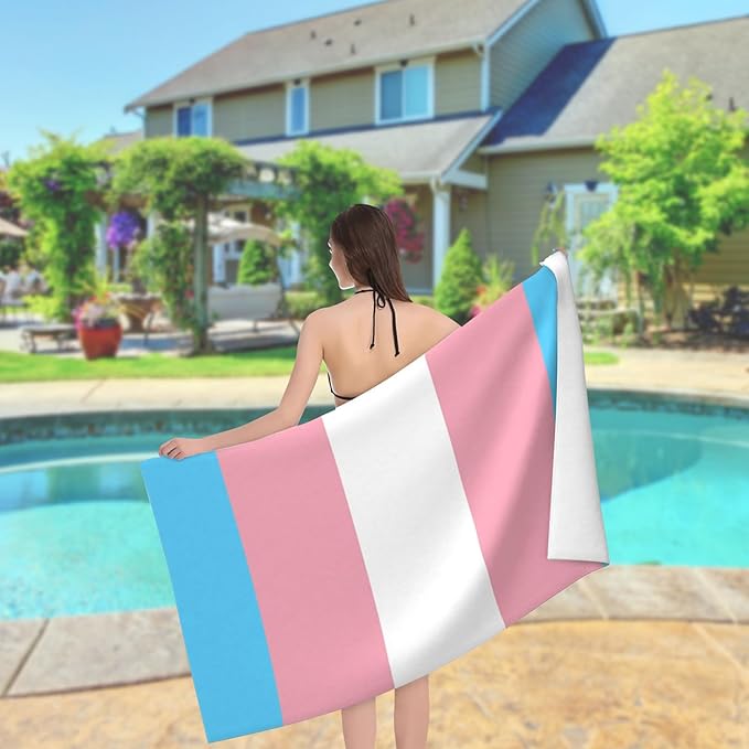 Microfiber Beach Towel Transgender Pride LGBT Flag Oversized Large Sand Free & Quick Dry Lightweight Towel for Adults Womens Mens Travel Camping Gym Pool Swim