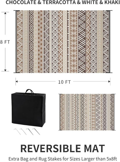 MontVoo Outdoor Rug Carpet 8x10 Waterproof-Patio Rug Mat Reversible RV Camping Rug Picnic Mat Plastic Straw Outside Rug for Balcony Porch Deck Beach-Boho Outdoor Area Rug for Patio Decor Colorful