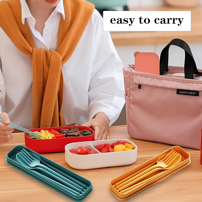 Camping Utensil Set, Reusable Utensils Set with Case, Plastic Cutlery Set Forks Spoon Tableware Chopsticks, Portable Cutlery Set for Travel Picnic Camping or Daily Use (Dark Color-4)