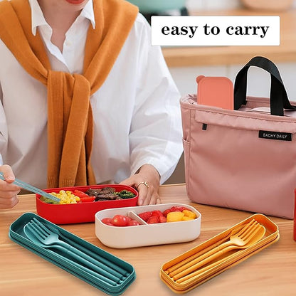 Camping Utensil Set, Reusable Utensils Set with Case, Plastic Cutlery Set Forks Spoon Tableware Chopsticks, Portable Cutlery Set for Travel Picnic Camping or Daily Use (Dark Color-4)