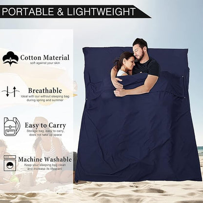 Sleeping Bag Liner and Camping Sheet, Camping & Travel Sheets for Adults, Lightweight Double Sleep Sack for Outdoor Travel Hiking Hotels Picnics