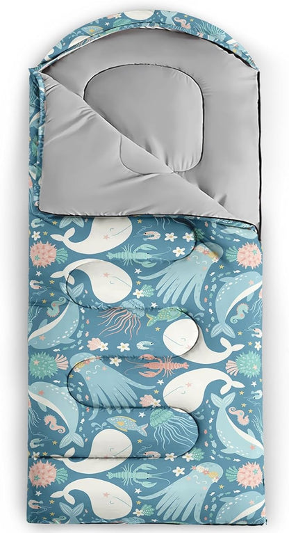 AILONEN Cartoon Fox Camping Sleeping Bag for Boys Girls Adults,Lightweight & Waterproof,3 Season Warm & Cold Weather,Portable,Kawaii Fox Printed Sleeping Bag,Traveling,Camping,Hiking