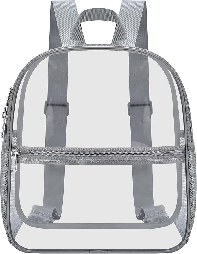 Oraben Clear Backpack for Stadium Events Clear Stadium Backpack 12x6x12 Bag (Nylon Shoulder Straps, Grey)