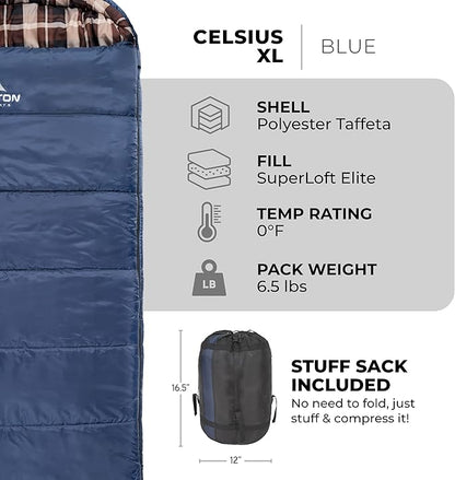 TETON Celsius XL, -25F, 20F, 0F Degree Sleeping Bags, All Weather Warm Sleeping Bag for Adults and Kids, Camping Season, Compression Sack Included