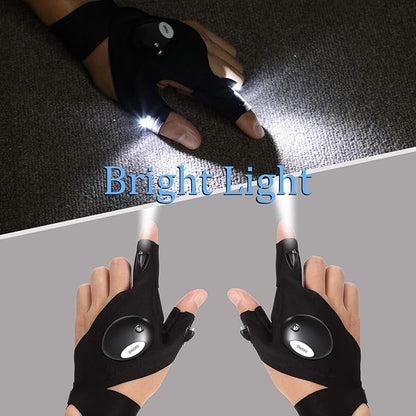 Frienda 2 Pair LED Flashlight Gloves Gifts for Men Light Fingerless Outdoor Fishing Gloves Tool Gadgets Gifts for Repairing Working in Places for Men Women Fishing Camping Christmas Birthday Gift