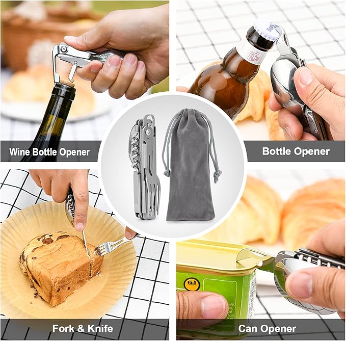 FLYHOMES 6 in 1 Camping Utensils Set Camping Fork Spoon Knife Combo Detachable Camping Flatware Set Portable Utensils for Outdoor Camping Hiking (1 PCS)…