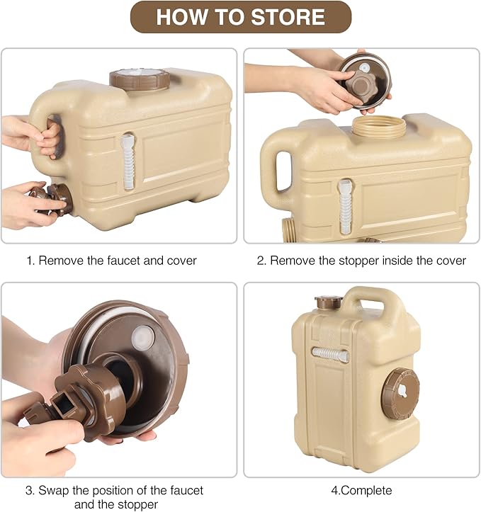 REDCAMP 3.4 Gallon Water Container with Spigot, Portable Emergency Water Storage Tank, BPA Free Water Jug for Camping Outdoor Hiking (13L, Brown)