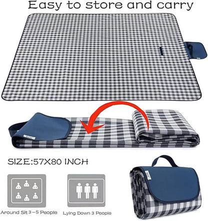 K Y KANGYUN Outdoor Picnic Blanket, Extra Large Beach Blanket, Foldable Lightweight Waterproof Sand Mat, Picnic Blanket 80" x 60" for Beach Camping Hiking Park Patio (Dark Blue, 80x60 inch)