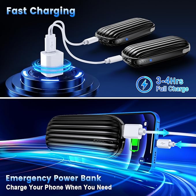 Hand Warmers Rechargeable - 14000mAh Rechargeable Hand Warmers 2 Pack, 15Hrs Warmth Heat Up to 131℉ with LED Light, USB Electric Heated Hand Warmers Reusable Power Bank for Golf, Raynauds, Camping