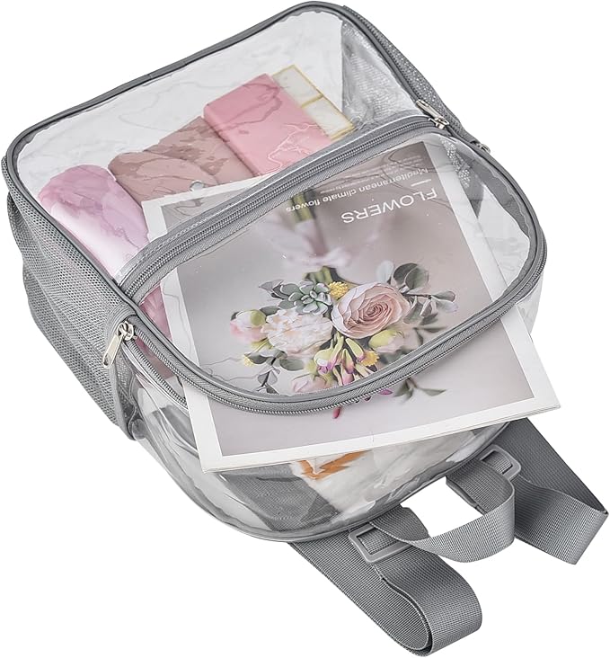 Oraben Clear Backpack for Stadium Events Clear Stadium Backpack 12x6x12 Bag (Nylon Shoulder Straps, Grey)