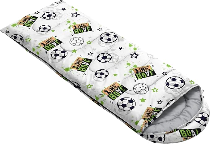 BSNTHO Soccer Boys Camping Sleeping Bags,3 Season Warm & Cool Weather,Lightweight,Waterproof Sleeping Bags for Adults & Kids,Traveling,and Outdoors,Camping Gear Equipment,31x90inch