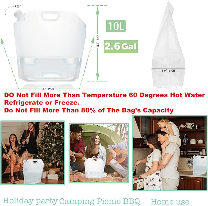 20.8Gallon(80Litres) Water Storage Containers, Foldable Water Bag, BPA-Free, 8PCS-2.6Gallon/10L，Premium Collapsible Water Jug, and Water Containers, for Camping, Hiking, Emergency Water Storage