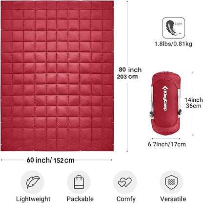 KingCamp Lightweight Camping Blanket, Multifunctional Wearable Warm Compact Water-Resistant Blanket for Cold Weather, Travel, Outdoor, Hiking, Backpacking, Stadium, 620 FP, Red