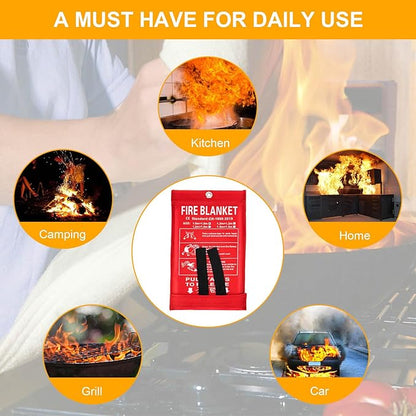 Fire Blankets Emergency for Home Kitchen Fiberglass Fire Extinguisher Blanket for School, Fireplace, Grill, Vehicle, Office, Warehouse
